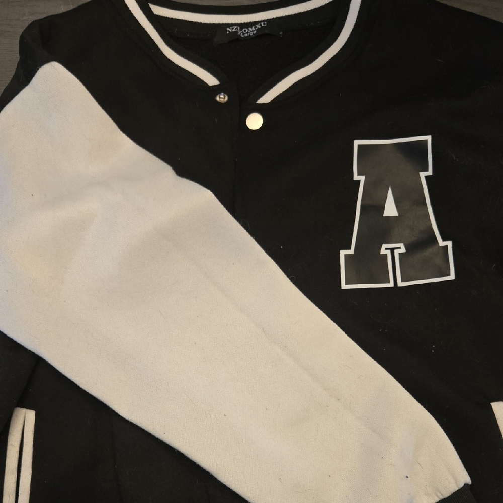 Black and White Varsity Jacket with Letter Design